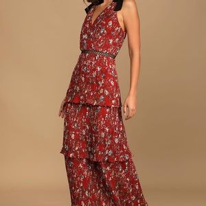 Such Sophistication Rust Red Floral Print Pleated Maxi Dress